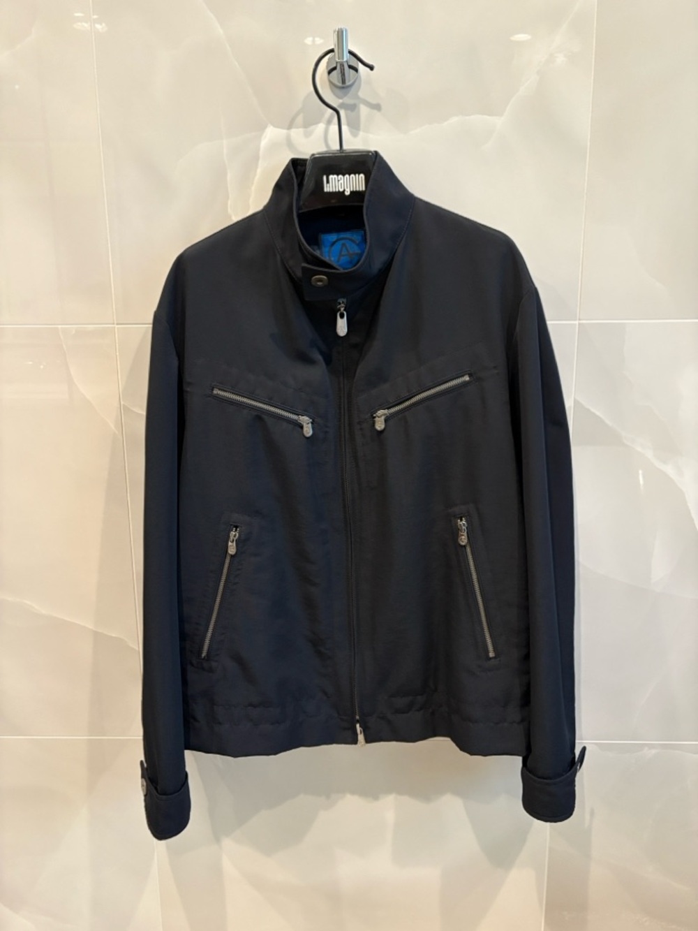 Giorgio Armani Navy Blue Bomber Jacket with Blue Lining